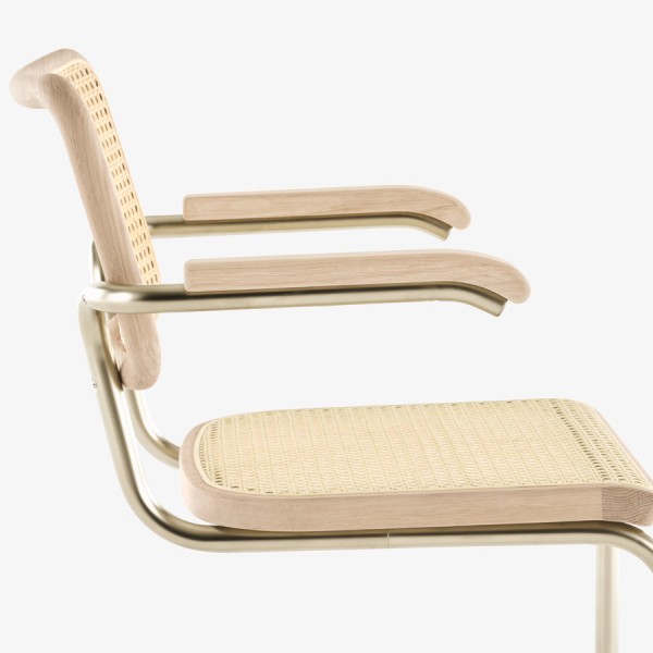 JS. THONET S 64 V NORDIC 04 | Eiche weiß pigmentiert | Stahlrohr-Freischwinger mit Armlehnen JS. THONET S 64 V NORDIC 04 | Eiche weiß pigmentiert | Nahaufnahme seitlich