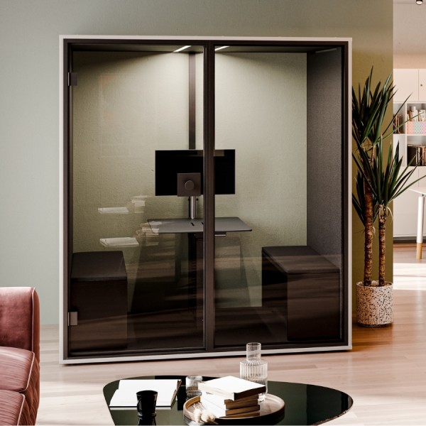 Berlin Acoustics Meet Akustikbox in Weiß mit Glasückwand