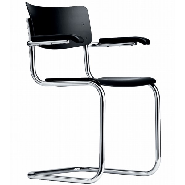 THONET S 43 F | Buche schwarz gebeizt | Stahlrohr-Freischwinger mit Armlehn günstig online kaufen